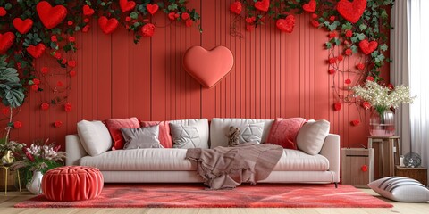 Valentine's Day-themed living room interior design.