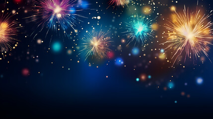 Fototapeta premium Happy New Year, burning fireworks with bokeh light background