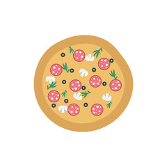 Round pizza icon. Pizzeria food sign. Fast food symbol. Quality design element. Flat style pizza icon. Editable stroke. Vector illustration