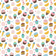 Sweets and treats seamless pattern. Gift wrapping, wallpaper, background. Diwali