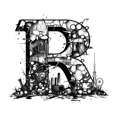alphabet letter R punk style isolated on white background