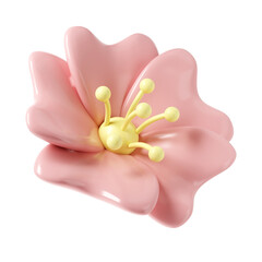 3d Pink spring cherry blossom flower transparent. Including petals, and bud. Graphic cute element design for web, greeting card