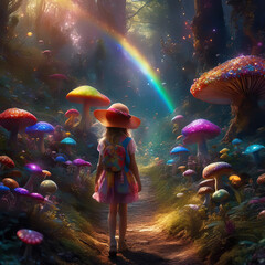 Alice in the magical forest - aI generated. Illustration