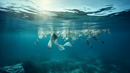 Fototapeta na wymiar Blue water with waste. Concept plastic pollution ocean with garbage.