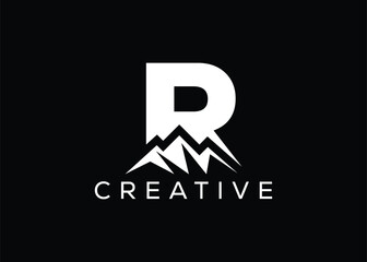 Minimal Letter R mountain logo design vector template. Initial Letter R hill vector logo