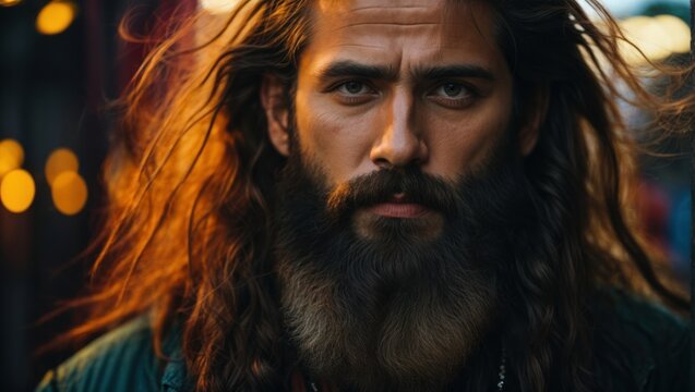 bearded man with long hair