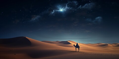 Camel in the desert at night.