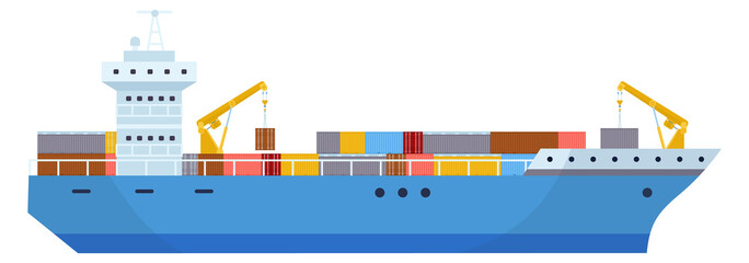 Cargo ship icon. Sea freight container transport - obrazy, fototapety, plakaty