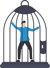 Fixed mindset, negative emotion, refusal to learn anything new, Fearful or mental lock, Suppression or aversion disorder, Bird cage lock over depressed fearful human brain

