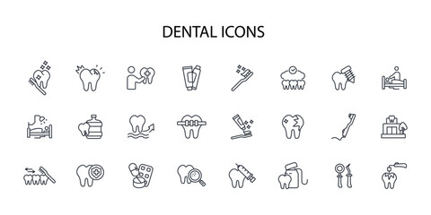 Dental icon set.vector.Editable stroke.linear style sign for use web design,logo.Symbol illustration. - obrazy, fototapety, plakaty