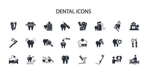 Dental icon set.vector.Editable stroke.linear style sign for use web design,logo.Symbol illustration.