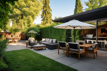 Obraz premium House with a sleek modern garden furniture