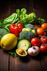 Colorful Fresh Harvest: Vibrant Assortment of Organic Vegetables on Wooden Board