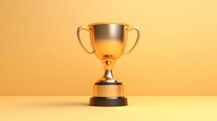 Gold trophy cup on plain background.