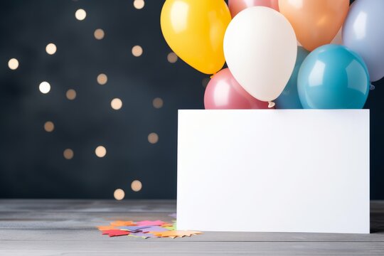 Happy birthday card with balloons nearby with empty space for text