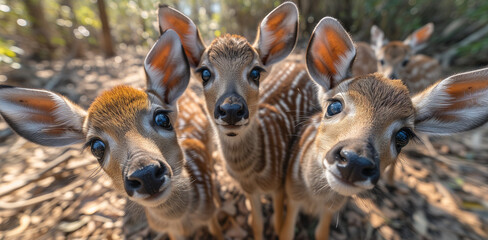 Close up portraits of wild animals, Deers. Top view. World Wildlife Day