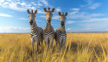 Obraz premium Close up portraits of wild animals. Three zebras. World Wildlife Day
