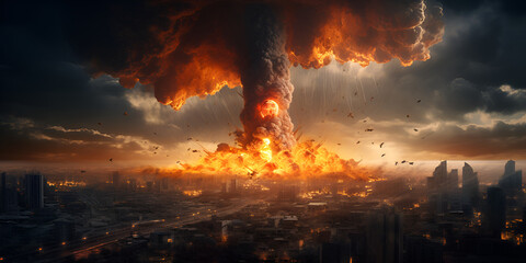 Apocalyptic epic scene depicting the end of the world, Global warming fuels severe disasters rising temps intensify consequences ,
 - obrazy, fototapety, plakaty