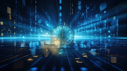 time dilatation concept in blue, moving and falling numbers and characters