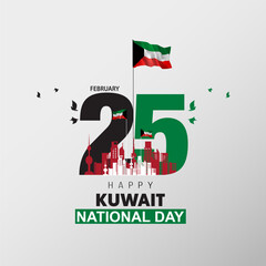 Kuwait national day 25th February with flags. abstract vector illustration design - obrazy, fototapety, plakaty