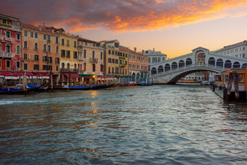 Rialto Bridge of Venice on the Grand Canal, Italy