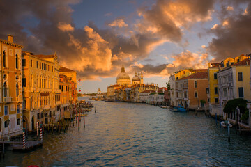 View of Grand Canal and Basilica Santa Maria della Salute in Venice, Italy from Ponte Dell