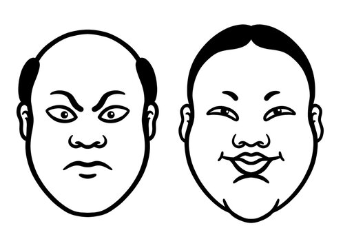 Two simple black and white Kabuki faces