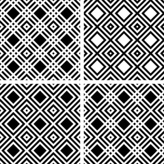 Set of Seamless Geometric Checked Black and White Patterns.