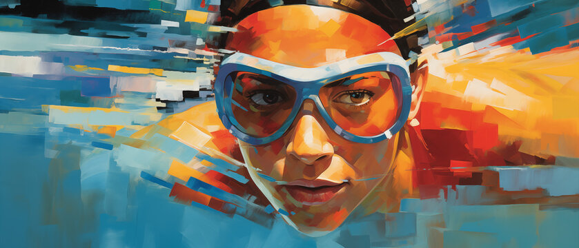 Dynamic Swimmer Portrait - Abstract Artistic Expression
