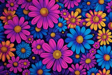 Fototapeta na wymiar Colorful Flowers carefully arranged, illustration style with vibrant tones. 