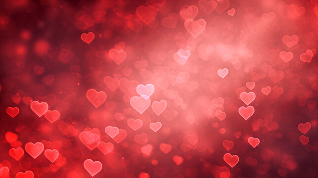 Valentine's day abstract background with red hearts bokeh.Romantic red bokeh background with hearts for Valentine's Day celebration and christmas decoration.