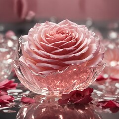 a rose in glass with a border on the table