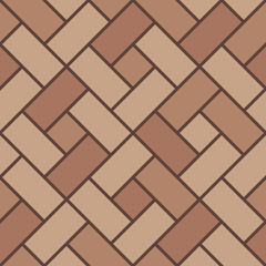 Flanders weave brown pavement top view pattern, street cobblestone, garden sidewalk tile. Vector paving slabs, walkway or alley pavement blocks layout, creates an intricate interlacing of bricks