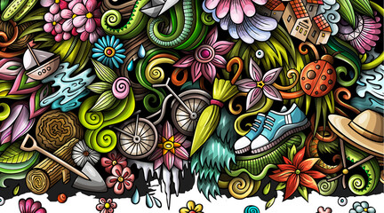 Naklejka premium Spring cartoon banner design