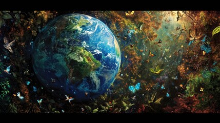 Obraz na płótnie Canvas The globe embraced by a tapestry of environmental diversity