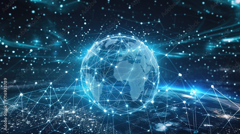 Wall mural The interconnected globe within a digital network of global aspirations