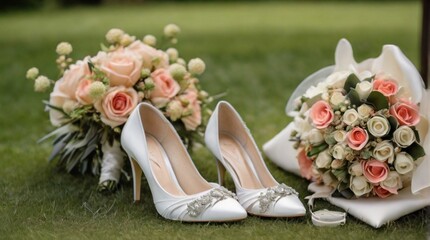 wedding shoes on the grass
