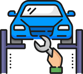Car service line icon, dealership auto mechanics for vehicle purchase warranty, outline vector. Auto dealer salon or automobile trade center repair and guarantee service for clients and customers