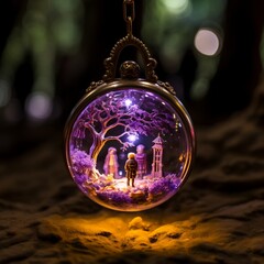 A pendant on a chain with a violet inside beautiful image Ai generated art