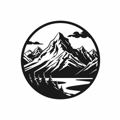 2D vector logo mountains black and white, white background