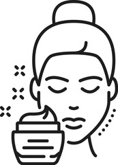 Face skin moisturizing cream, skincare cosmetology and mesotherapy icon. Face skin health, facial cosmetics product or dermatology skincare moisturizing, night or sunscreen cream thin line vector icon