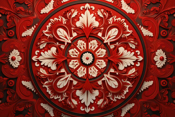 A red Russian-themed pattern with elements of modern and traditional design, such as traditional Russian motifs, geometric shapes and bright colors - obrazy, fototapety, plakaty
