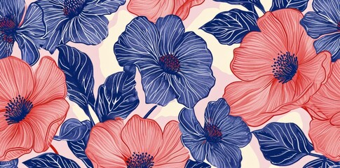 a pink and blue floral pattern Generative AI