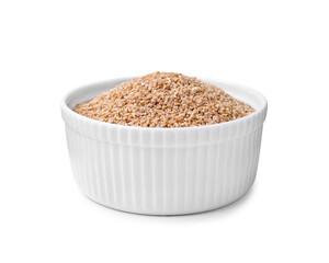 Dry wheat groats in bowl isolated on white