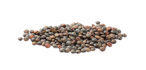 Pile of raw lentils isolated on white