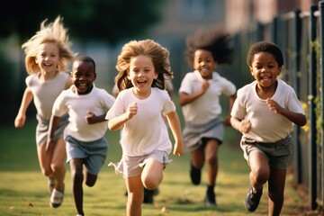 Obraz premium group of children running at school