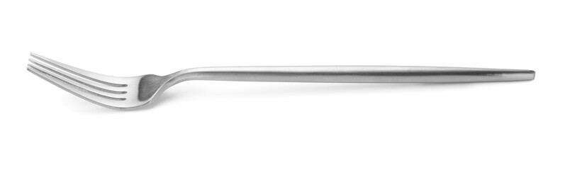 One shiny silver fork isolated on white