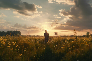 Fototapeta premium Back view of a person in a meadow