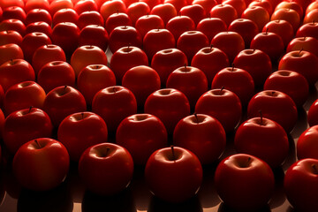 
Rows of neat red apples, Backlighting, mona lisa style
