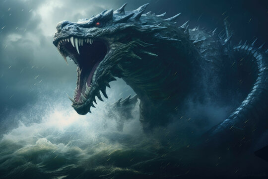 Giant sea serpent attacking a ship